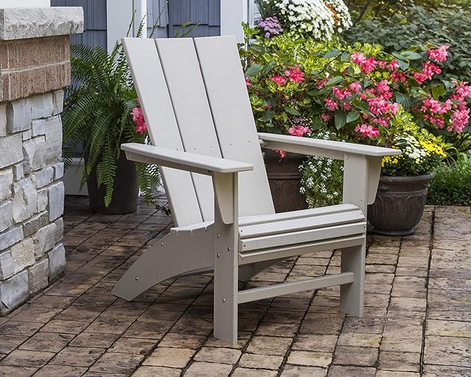 POLYWOOD Modern Curveback Adirondack Chair, HDPE Outdoor Patio Furniture, Fade-Proof All-Weather Deck Garden Fire Pit Chair, Red