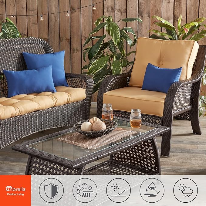 Greendale Home Fashions Outdoor 2-Piece Sunbrella Premium Deep Seat Cushion Set, Canvas Wheat