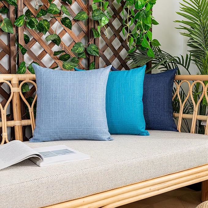 Kevin Textile Outdoor Waterproof Lumbar Pillow Covers 12x24 Inch Pack of 2 Checkered Decorative Rectangle Cushion Throw Pillowcases Shell for Patio Tent Garden Couch Bed Sofa Blue