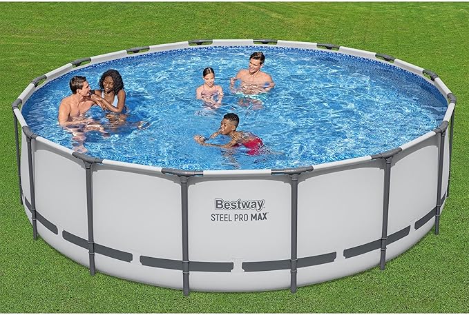 Bestway Steel Pro MAX 16' x 48" Above Ground Pool, Round Metal Frame Outdoor Swimming Pool Set with Filter Pump, Ladder, and Cover, Gray