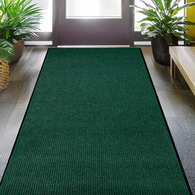 LuxUrux Heavy Duty Rubber Door Mat - Indoor/Outdoor Use, Easy to Clean, Waterproof, Low-Profile Entry Mat - Ideal for Entry, Patio, Garage - Striped Green Design (4 x 6 Feet)