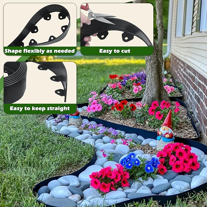 Gardzen Landscape Edging Kit, 20-Foot Long, 3-Inch Tall, No Dig Garden Edging Border for Flower Beds, Tree Rings, Pathways, Includes 24 Spikes