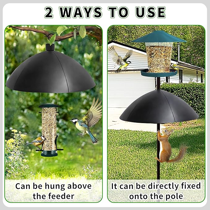 TCBWFY 2 Pack 18 Inch Squirrel Proof Baffle for Protecting Bird Feeders and Houses,Hang Mount Raccoon and Squirrel Guard for Feeder Pole with Windproof Shepherd Hooks,Outdoor Hang Bird House Guard