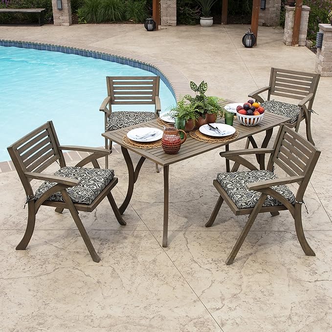 Arden Selections Outdoor Seat Cushion or Rocking Chair Cushion, 19 x 18, Rain-Proof, Fade Resistant 18 x 19, Black Aurora Damask (Pack of 2)