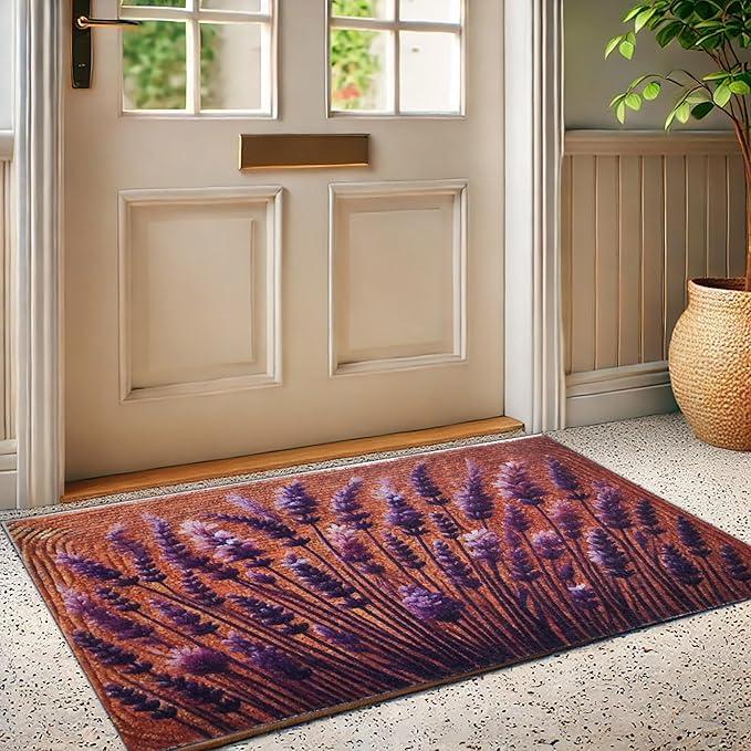 Outdoor Rug Door Mat, Welcome Mat, Non-Slip, 19'x31' (Lavender)