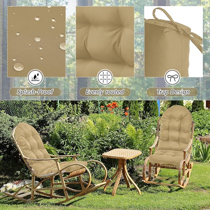 Geelin 4 Pcs Adirondack Chair Cushion High Back Patio Rocking Chair Cushion 44 x 19 x 4 Inch Tufted Weather Resistant Fade Resistant Seat for Patio Rocking Seat (Brown)