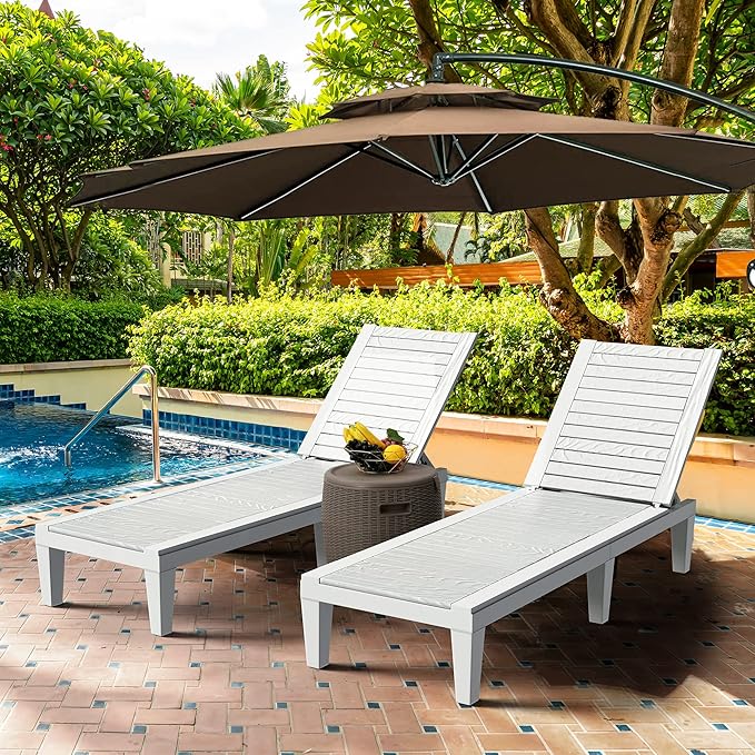 YITAHOME Outdoor Chaise Lounge Chairs Set of 4 with Adjustable Backrest, Sturdy Loungers for Patio & Poolside, Easy Assembly & Waterproof & Lightweight with 265lbs Weight Capacity, Grayish-White
