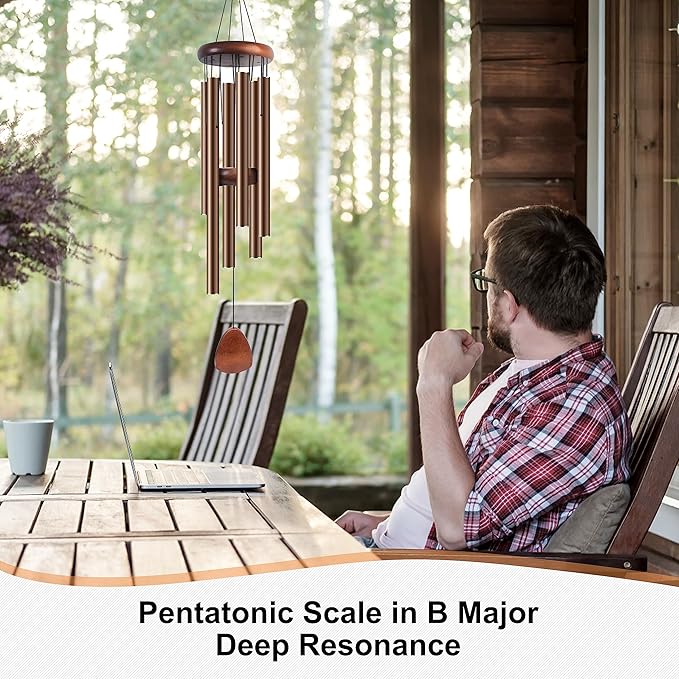 Large Aluminium Wind Chimes 37 Inches to Create a Zen Atmosphere Suitable for Outdoor, Garden, Patio Decoration. Classic Wind Chimes with Wind Catcher Suitable as A Gift for Unisex(Coffee)