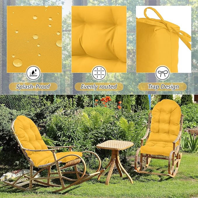 Geelin 2 Pcs Adirondack Chair Cushion High Back Patio Rocking Chair Cushion 44 x 19 x 4 Inch Tufted Weather Resistant Fade Resistant Seat for Patio Rocking Seat