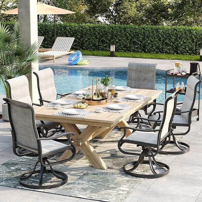 Patio Swivel Chairs Set of 2, Outdoor Dining Chairs with High Back, All-Weather Swivel Rocker Chair for Lawn, Porch or Garden