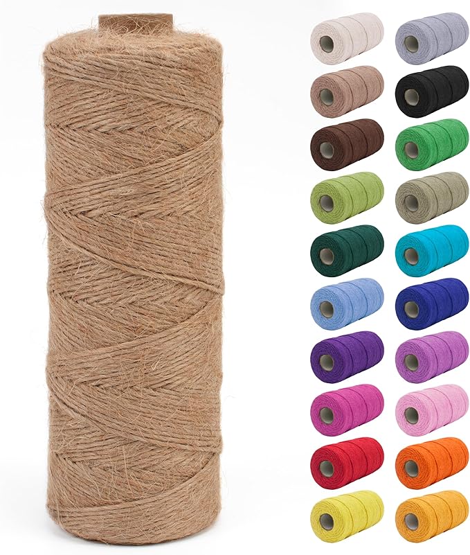 JeogYong 1mm Jute Twine String 656 Feet Natural Thick Garden Twine for Crafts, Hemp Twine for Outdoor, Gardening, Gift Wrapping, Plants, Packing Materials (Brown)