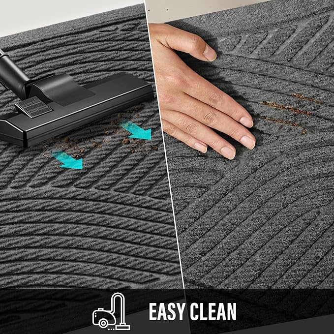 Sturdy Front Door Mat, Absorbent Muddy Dirt Resist Welcome Door Mats Outdoor Indoor, Stain and Fade Resistant, Non-Slip Backing Entry Mat Low Profile Doormat for Entryway, 47×32, Grey