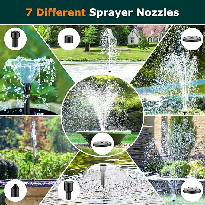 POPOSOAP Solar Water Fountain Pump, 45W Solar Pond Pump Kit with 450GPH Flow Rate, PVC Tubing Solar Powered Water Pumps for Outdoor Fountains, Garden, Ponds, Pools, Fish Tank, Backyard
