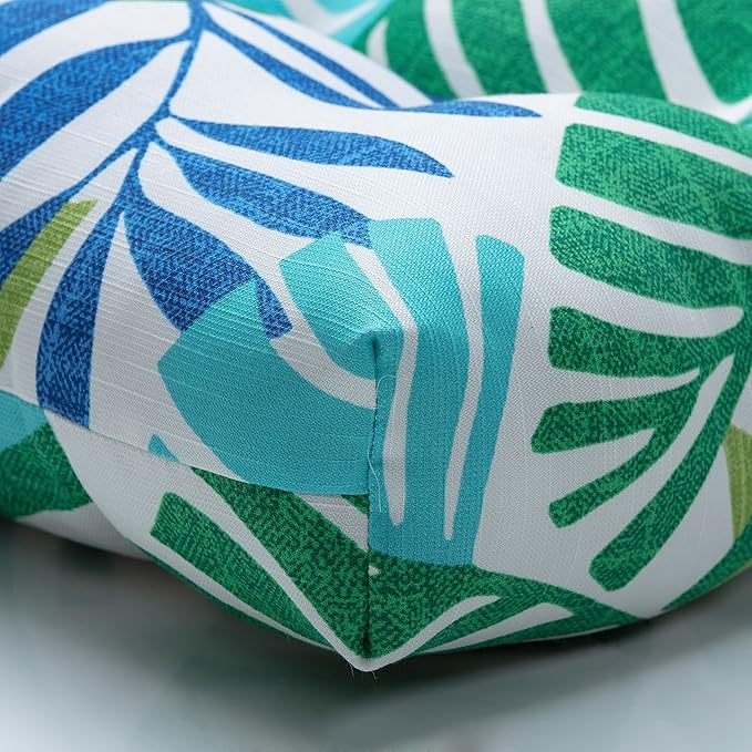 Pillow Perfect Tropic Botanical Indoor/Outdoor Tufted Wicker Seat Cushion with Ties, 2 Count, 15.5" x 16", Blue Islamorada