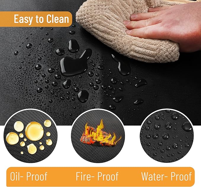 UNCO - Nonstick Grilling Mats 60 Inch, Round Fire Pit Mat, 60", Black Double-Sided Fireproof Design, Reusable, Portable, 3 Layers, Waterproof & Easy to Clean, Grill Matt for Outdoor