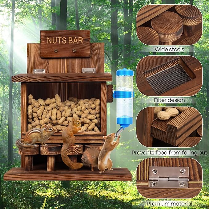 Squirrel Feeders for Outside Tree Wooden Squirrel Picnic Table Feeder for Corn Peanut Hanging Chipmunk House The Nut Bar with Squirrel Water Feeder