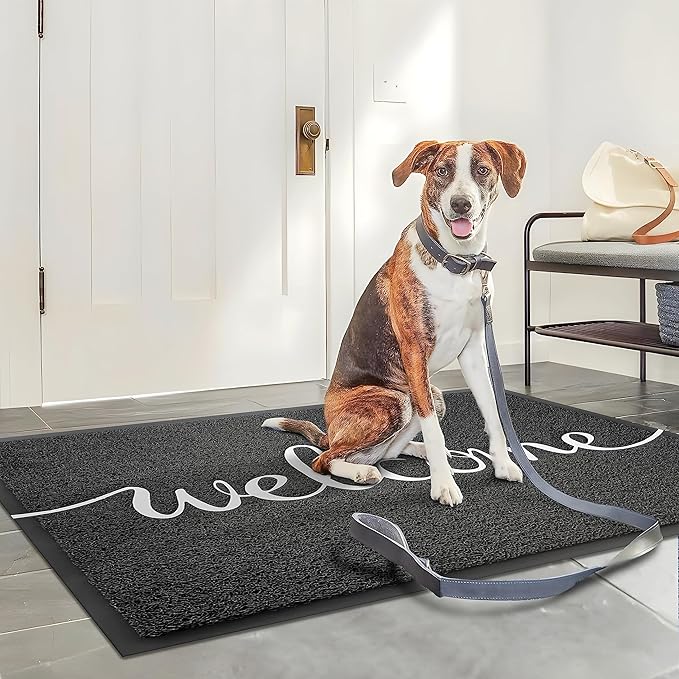 KILOCOCO Door Mat Black Welcome Mat Outdoor Doormat Non-Slip Front Door Mats for Entrance, 31"x47"