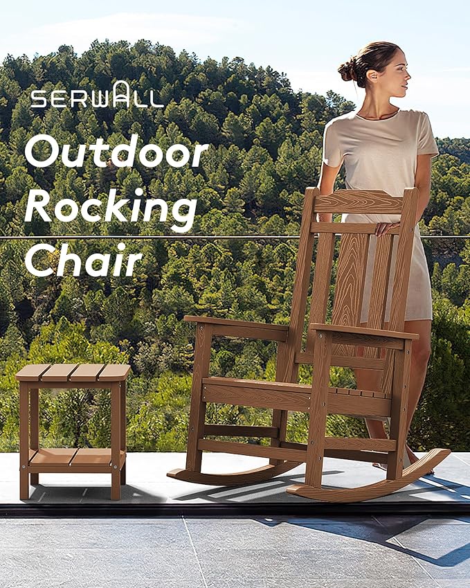 SERWALL Oversized Rocking Chair Set of 4 Outdoor, HDPE Outdoor Rocking Chair Set of 4, Brown