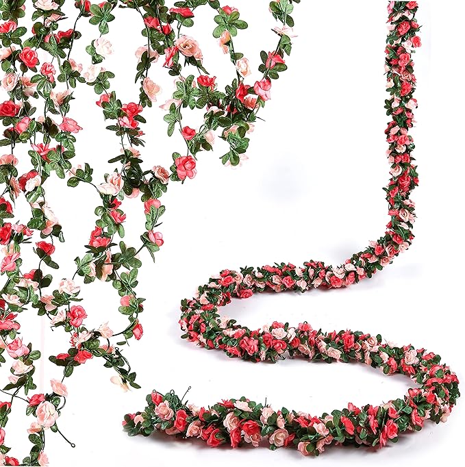 BLEUM CADE 16Pcs 131.2Ft Flower Garland Artificial Rose Vines for Bedroom, Cute Fake Hanging Flower Vines Floral Garland Decorations for Wedding Party Wall Room Decor Aesthetic