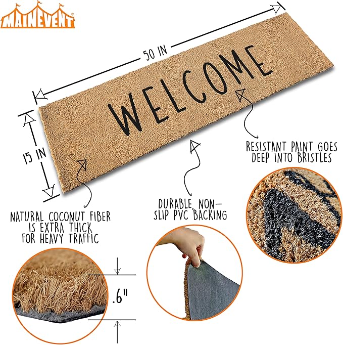 MAINEVENT Welcome Long Door Mat 50x15 Inch, Oversized Welcome Mat, Double Door Mat Outdoor, Outdoor Entrance, Matt Front Door, Long Front Large Mat