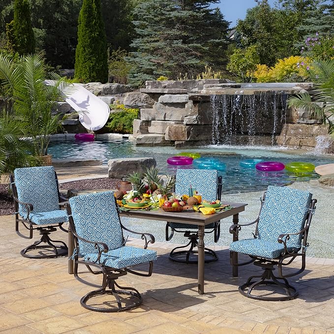 Arden Outdoor Dining Chair Cushion, 20 in x 20 in, Patio Cushion for Patio, Dining, or Rocking Chairs, Sapphire Liberty Mosaic