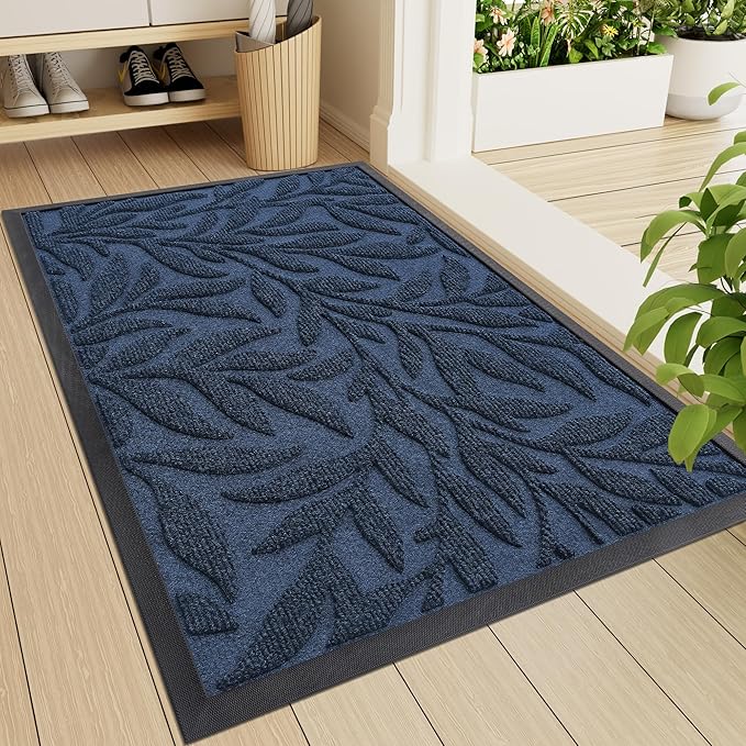 Smiry Front Door Mat Indoor Outdoor Entrance, Heavy Duty Natural Rubber, Trap Dirt and Moisture, Non-Slip Doormats, Low Profile, Easy Clean Patio Porch Entryway Mat, 29.5x17, Ocean Blue