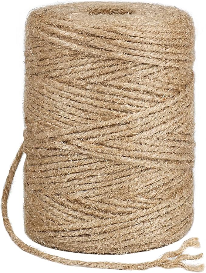 3mm Jute Twine 656 Feet - Natural Thick Rope for Crafting, Gift Wrapping, Gardening, Packing and Wedding Decor - Brown String
