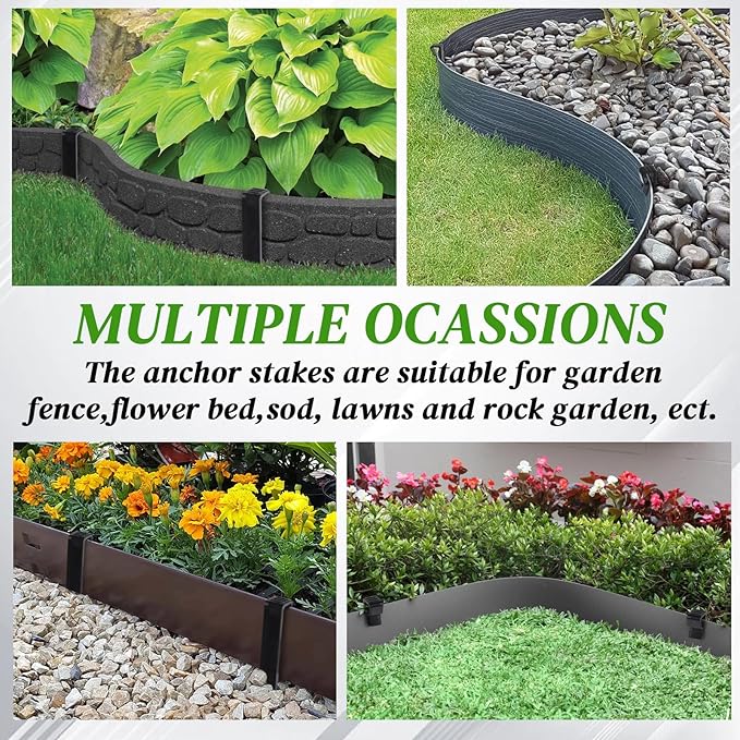 55 Pcs Landscape Edging Anchor Stakes, 8.5 in Heavy Duty Plastic Garden Stakes, Black Garden Anchoring Spikes for Yard, Edgings Garden Lawn, Fence Barrier