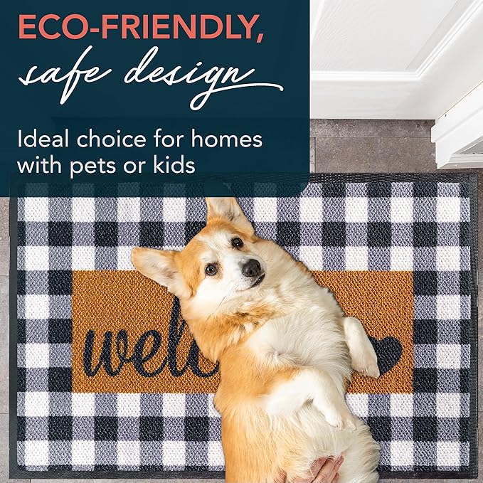 ubdyo Welcome Mat for Front Door Outside - Dirt Trapping Doormat Outdoor Entrance - Low Profile Welcome Matt Outdoor - Rubber Backing Anti Slip Door Mat - Regular 30'' x17'' (Checkered)