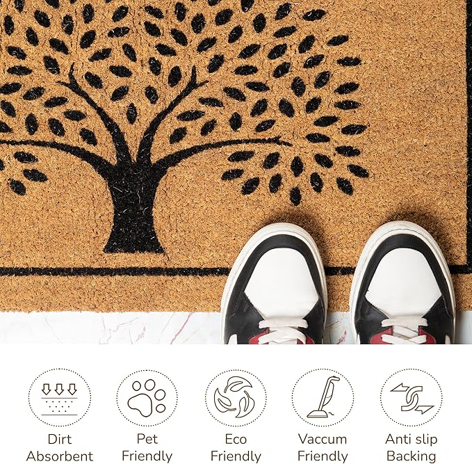 Welcome Doormats, Natural Coco Coir Mats with Non-Slip PVC Backing, Indoor Outdoor Mats for Home & Office, Door Mat, Floor Mats for Door Decor, Beige & Black, 30"x17"