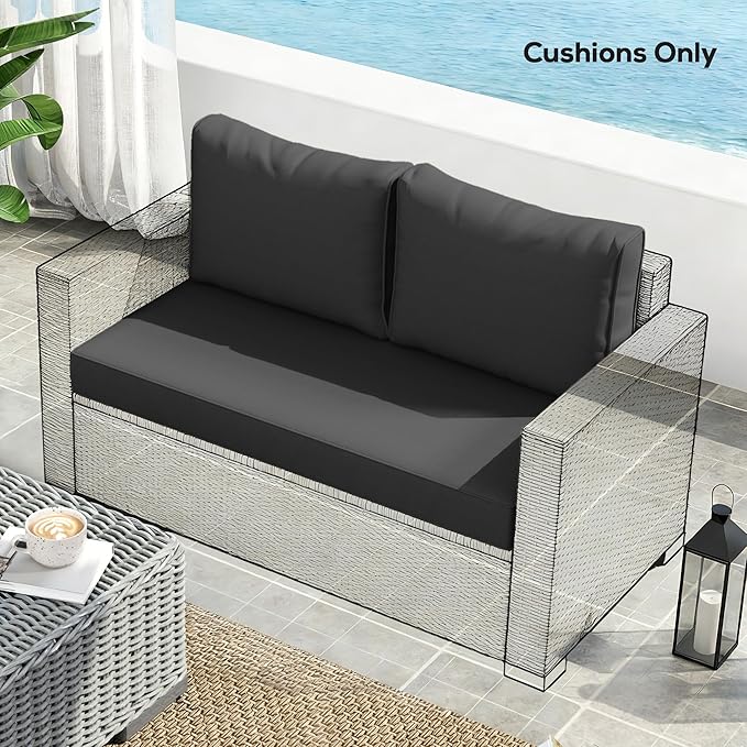 Outsunny 2 Seat Patio Furniture Cushions, 46x26x5 in, Thick Outdoor Loveseat Cushion Set with Removable Cover, Fade-Resistant Replacement Cushions for Outdoor Furniture, Couch, Bench, Swing, Black
