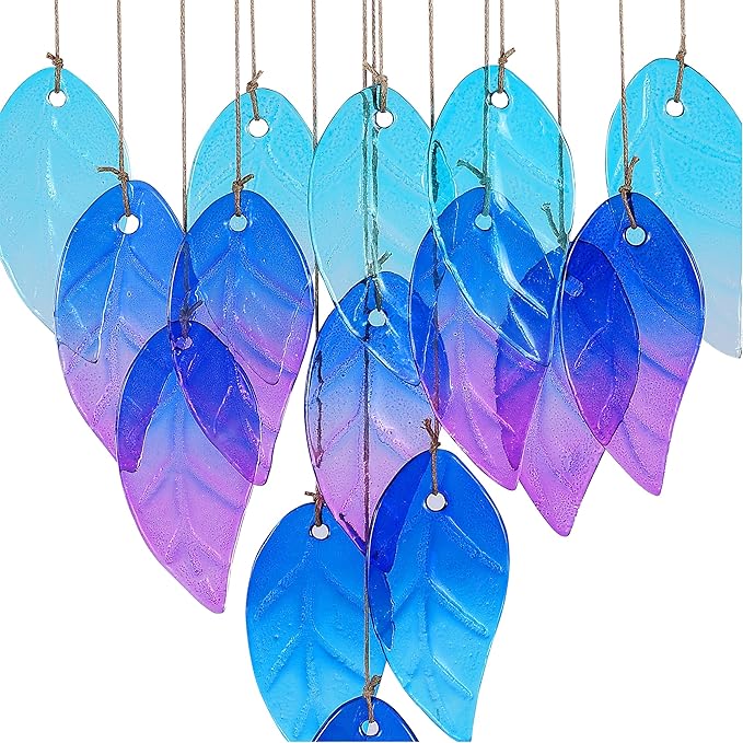 Glass Leaves Wind Chimes for Outdoor Memorial Decor - Unique Wind Chimes for Garden, Yard, Porch & Christmas, Durable Outside Christmas Decoration with Handcrafted Glass Design