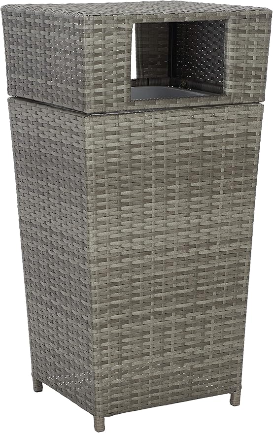 Safavieh Outdoor Collection Mazeli Grey Wicker Trash Bin