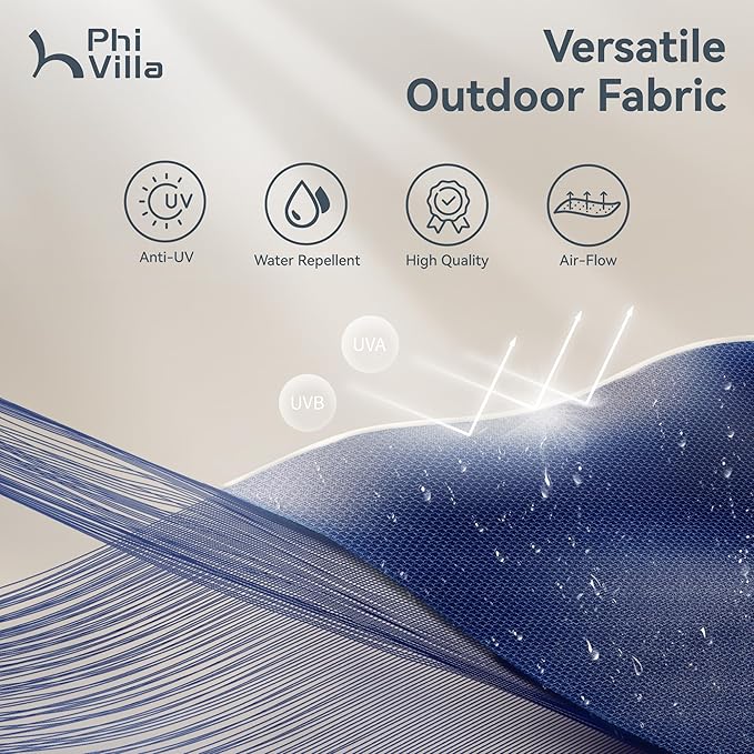 PHI VILLA 8 Piece Patio Outdoor Dining Set with 13ft Double-Sided Patio Umbrella,Metal Outdoor Table Furniture Set with 6 Outdoor Stackable Chairs, 1 Rectangle Dining Table and 1 Large Umbrella