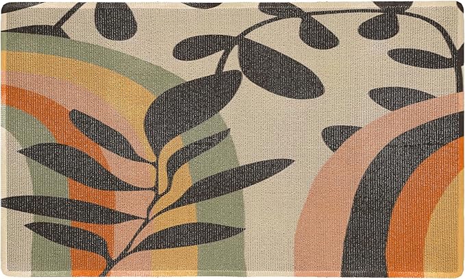 Nogrit Boho Coir Doormat for Outdoor Entrance,Welcome Mat,Boho Outdoor and Indoor Door Mats for Entryway, Botanical Rainbow Bathroom Mat 17x30 inch