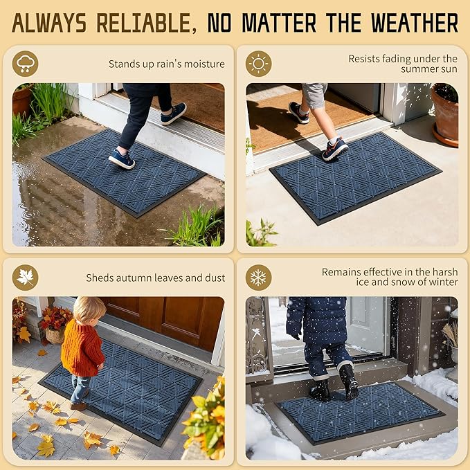Yimobra Extra Large Door Mat 60x36, All-Weather Waterproof Non-Slip Welcome Matt Outdoor, Heavy Duty Non Slip Doormat for Entryway for Patio and Garage Indoor, Easy Clean, Blue