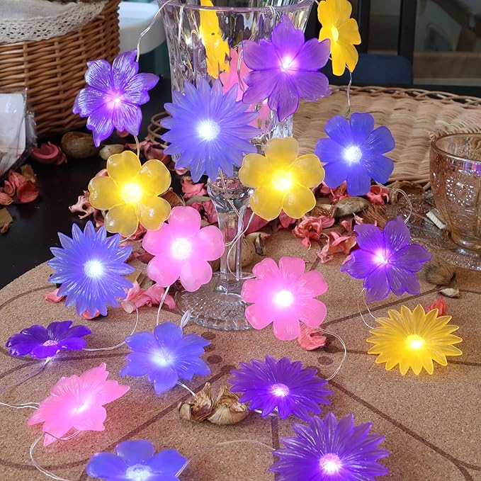 JASHIKA Solar Lights Outdoor Flower String Lights Waterproof Fairy Spring Summer Floral Garden Tree Balcony Yard Fence Plants Decor Night Light 14ft 40 LED.