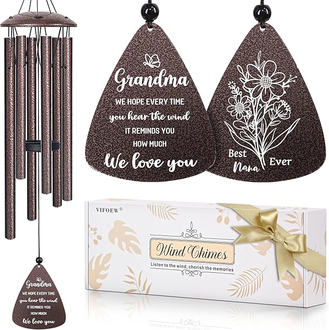 Gifts for Grandma, 32" Bronze Wind Chimes Grandma Gifts, Best Nana Ever Gift for Birthday Christmas for Grandmother Granny Grammy from Grandkids, Home Decor