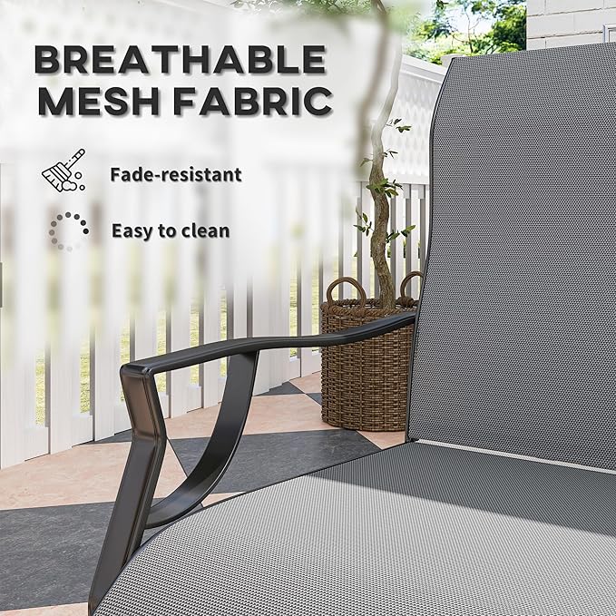 Outsunny Patio Dining Chairs Set of 2, Outdoor C Spring Dining Chairs Set w/High Back, Armrest, Breathable Fabric & Metal Frame, Heavy Duty Outdoor Chairs for Backyard, Deck, 256LBS, Light Gray