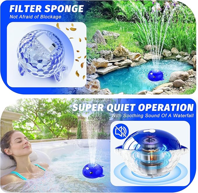 Pool Fountain with Remote, Dolphing Floating Pool Fountain with Lights, Above Ground Pool Water Fountains with Anchor, Swimming Pool Fountains for Inground Pool-1PC,Blue