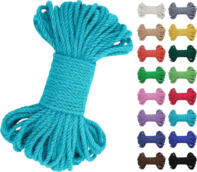 JeogYong 5mm Jute Twine String 66 Feet Natural Thick Garden Hemp Twine for Crafts, Outdoor, Gardening, Gift Wrapping, Plants, Packing Materials (Lake Blue)