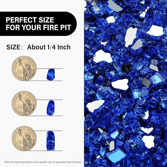 NUPICK 5 Pound Fire Glass, 1/4 Inch Reflective Fire Pit Glass, Tempered Firepit Glass Rock for Propane or Natural Gas, Glass Rocks for Fire Pit Table, Fireplace Glass for Landscaping, Blue