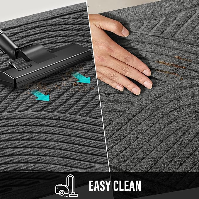 Sturdy Front Door Mat, Absorbent Muddy Dirt Resist Welcome Door Mats Outdoor Indoor, Stain and Fade Resistant, Non-Slip Backing Entry Mat Low Profile Doormat for Entryway, 36×24, Grey
