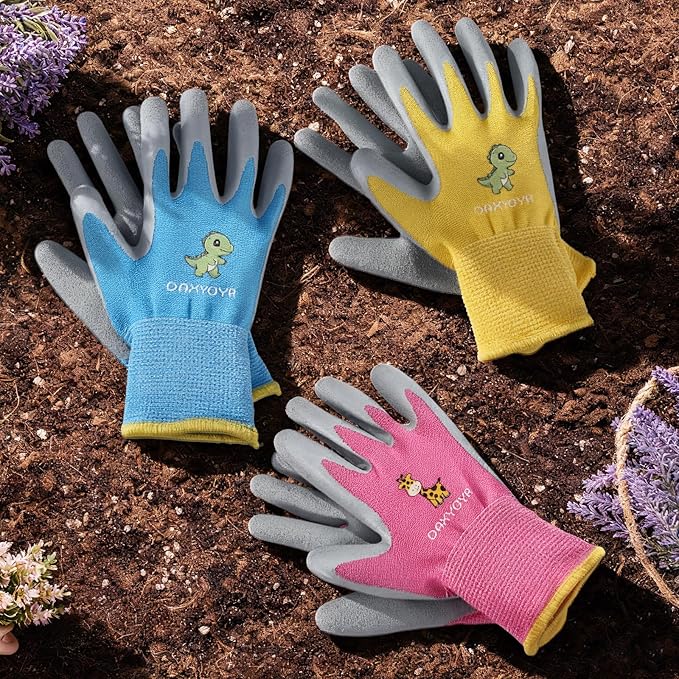 3/6 Pairs Kids Gardening Gloves, Latex Coated Non-Slip Work Gloves, Outdoor Gardening Gloves for Youth, Boys & Girls
