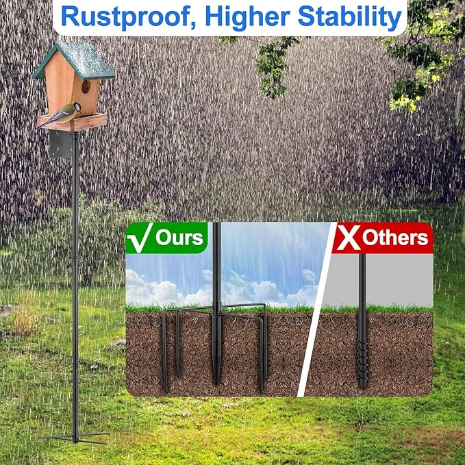 Bird Feeder Pole Stand,92 Inch Bird House Pole for Outdoors Heavy Duty, Bird House Mount Kit with 5-Prong Base,Adjustable Feeding Station for Hanging Feeders,Wild Birds Watching