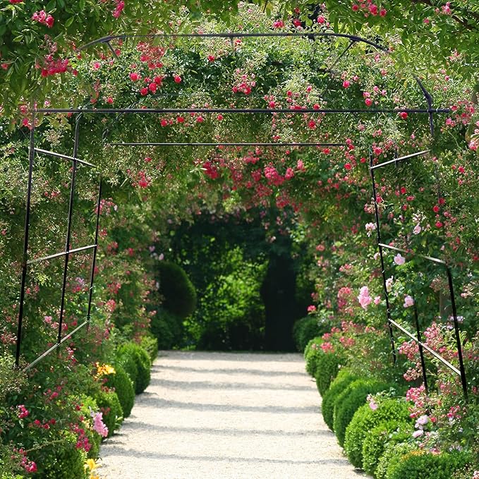 Garden Arch Trellis for Climbing Plants Outdoor, Grape Vine Tomato Bean U Frame Plant Vegetable Support, Cucumber Pergola for Backyard, Black