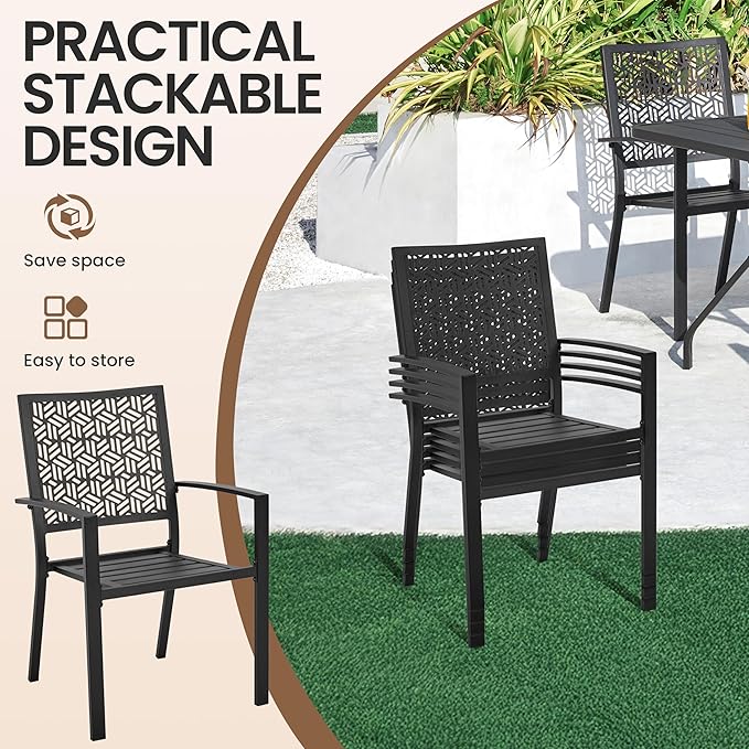 Yaheetech Outdoor Patio Dining Chairs Set of 2 with Armrests and Metal Frame, Stackable Heavy-Duty Metal Black Outdoor Chairs for Garden, Lawn and Yard