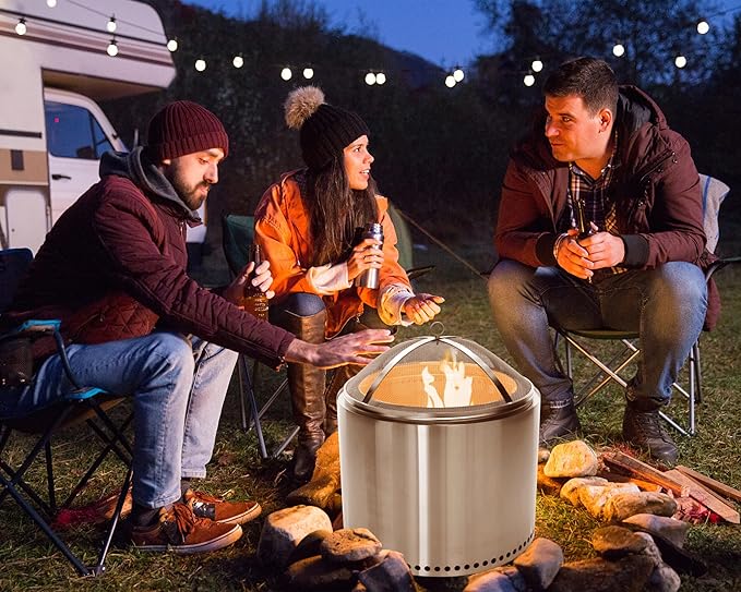 Fire Pit Spark Cover Compatible with Solo Stove Bonfire Size Fire Pit, Easy to Lift Stainless Steel Fire Pit Spark Screen Accessories (Stainless Steel Spark Screen)