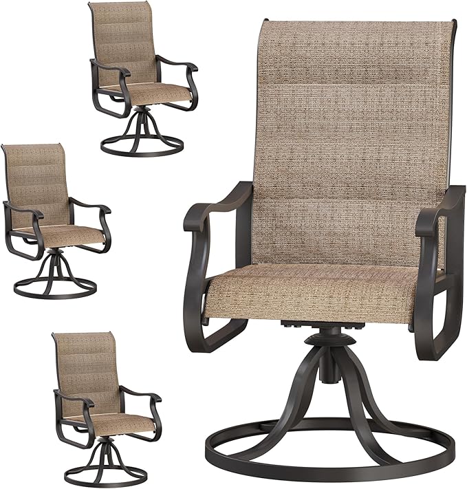 Patio Swivel Chairs Set of 4, Outdoor Dining Chairs with High Back, All-Weather Swivel Rocker Chair for Lawn, Porch or Garden