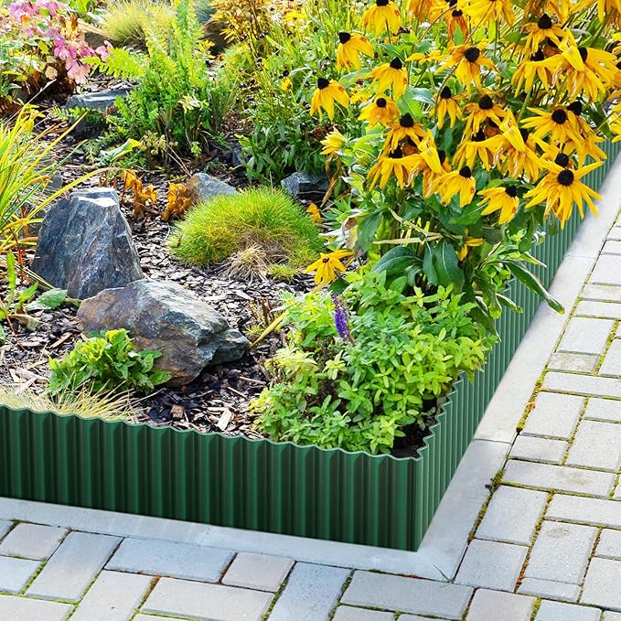 Corrugated Metal Garden Edging 6" x 10Ft, Landscape Edging Border for Lawn, Flower Bed, Garden Fence, Paver Edging (Green)